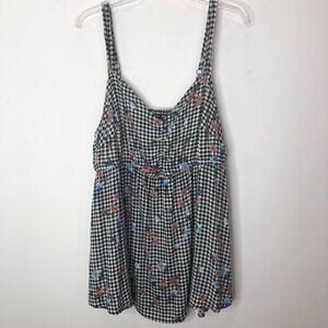 Torrid Womens Floral Gingham Top Size 2 18-20 2X Rayon/Spandex Black/White